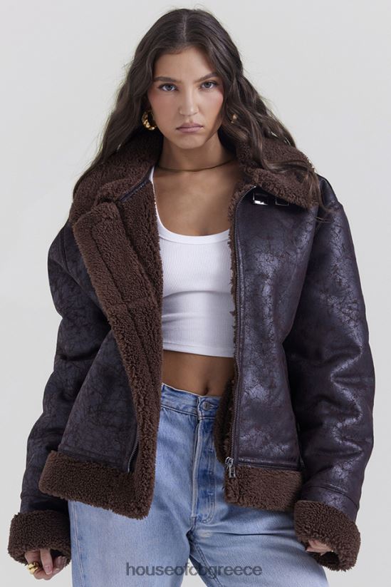 House of CB τρελό καφέ vegan shearling σακάκι αεροπόρου V86V6T1025 είδη ένδυσης