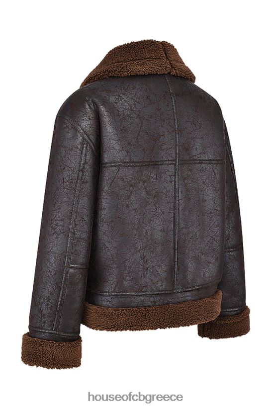 House of CB τρελό καφέ vegan shearling σακάκι αεροπόρου V86V6T1025 είδη ένδυσης