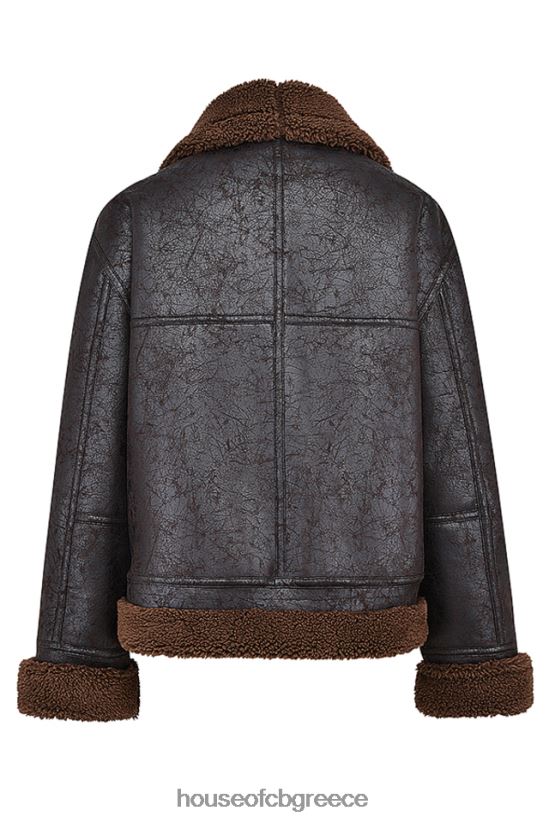 House of CB τρελό καφέ vegan shearling σακάκι αεροπόρου V86V6T1025 είδη ένδυσης