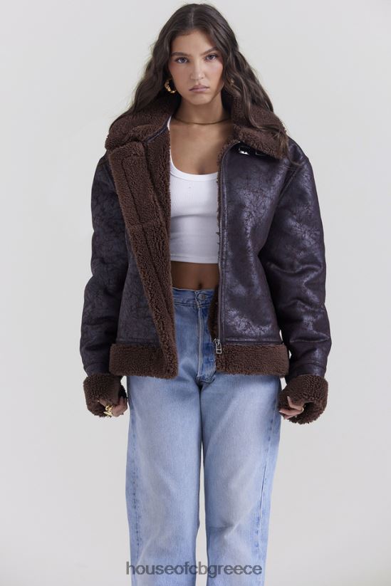 House of CB τρελό καφέ vegan shearling σακάκι αεροπόρου V86V6T1025 είδη ένδυσης