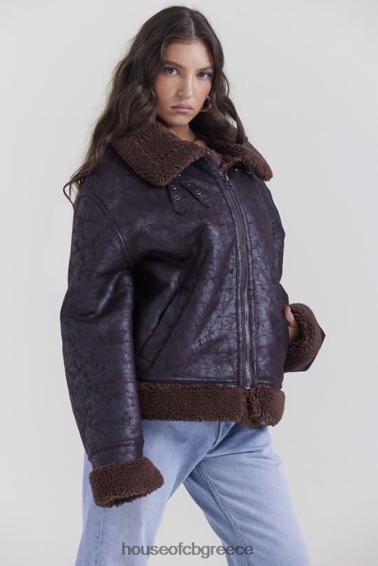 House of CB τρελό καφέ vegan shearling σακάκι αεροπόρου V86V6T1025 είδη ένδυσης