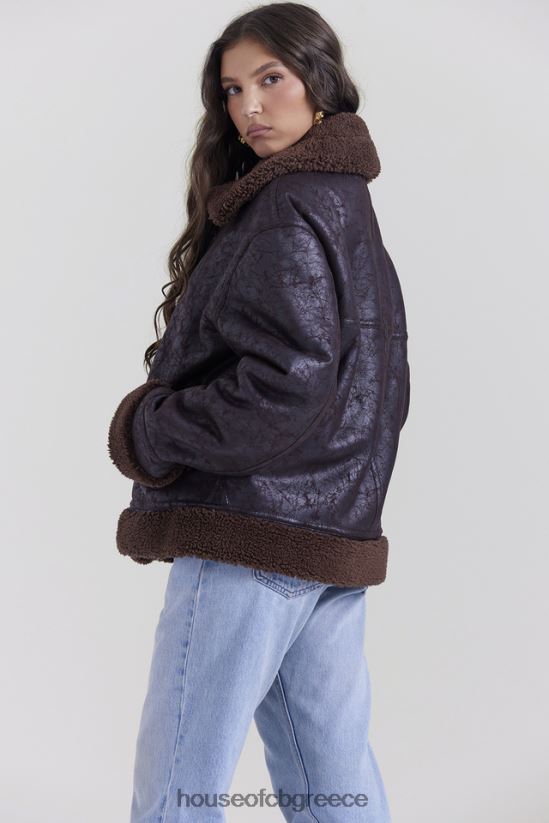 House of CB τρελό καφέ vegan shearling σακάκι αεροπόρου V86V6T1025 είδη ένδυσης