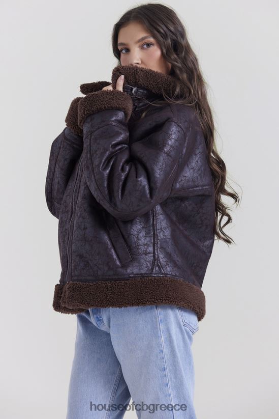 House of CB τρελό καφέ vegan shearling σακάκι αεροπόρου V86V6T1025 είδη ένδυσης