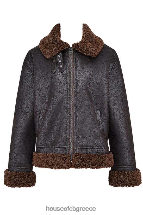 House of CB τρελό καφέ vegan shearling σακάκι αεροπόρου V86V6T1025 είδη ένδυσης