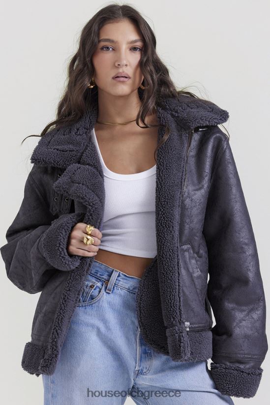 House of CB τρελό γκρι vegan shearling σακάκι αεροπόρου V86V6T1026 είδη ένδυσης