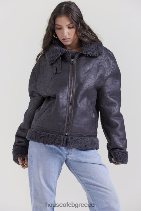 House of CB τρελό γκρι vegan shearling σακάκι αεροπόρου V86V6T1026 είδη ένδυσης