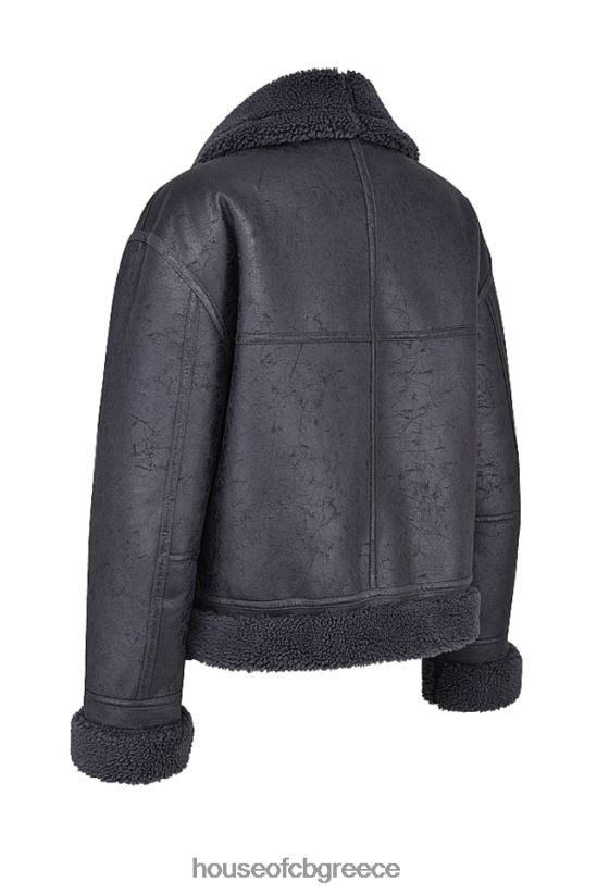 House of CB τρελό γκρι vegan shearling σακάκι αεροπόρου V86V6T1026 είδη ένδυσης