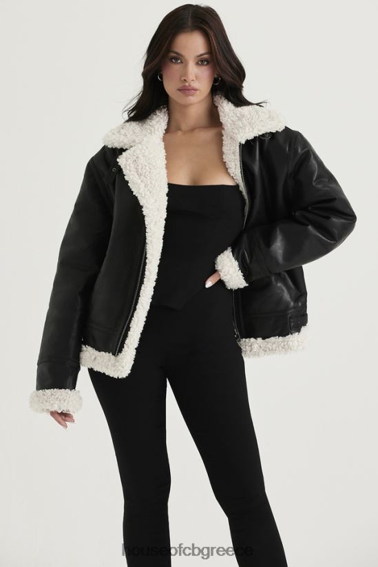 House of CB τρελό μαύρο vegan shearling σακάκι αεροπόρου V86V6T1041 είδη ένδυσης