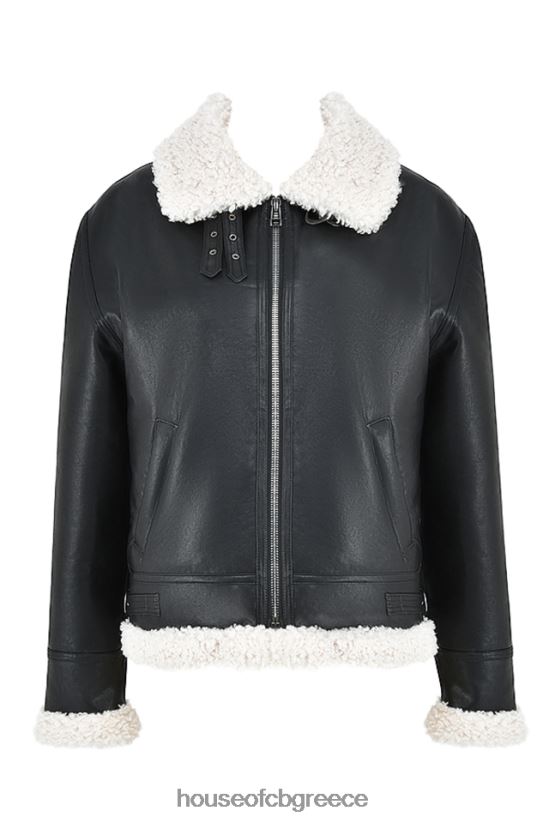 House of CB τρελό μαύρο vegan shearling σακάκι αεροπόρου V86V6T1041 είδη ένδυσης