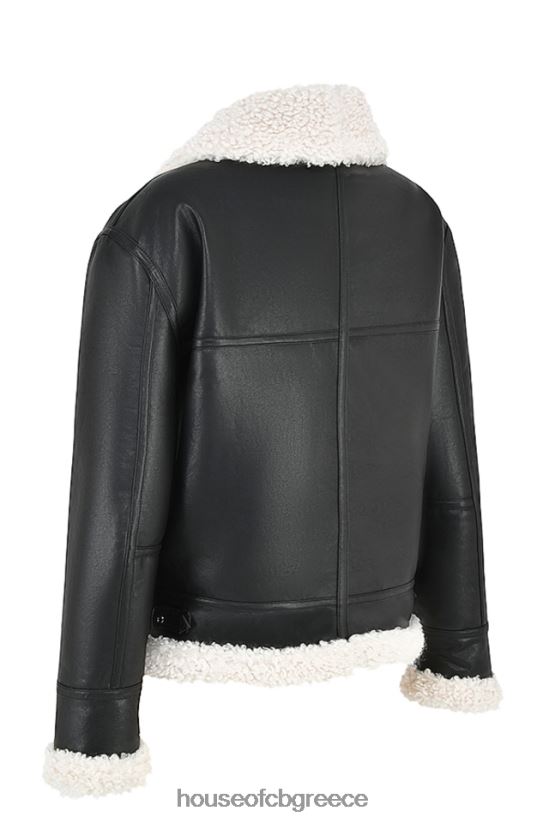 House of CB τρελό μαύρο vegan shearling σακάκι αεροπόρου V86V6T1041 είδη ένδυσης