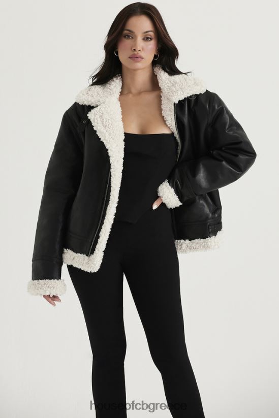 House of CB τρελό μαύρο vegan shearling σακάκι αεροπόρου V86V6T1041 είδη ένδυσης