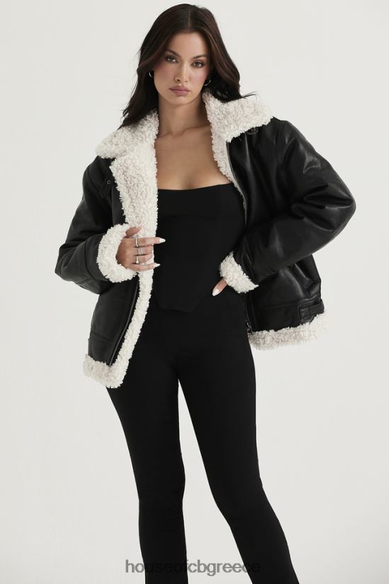 House of CB τρελό μαύρο vegan shearling σακάκι αεροπόρου V86V6T1041 είδη ένδυσης