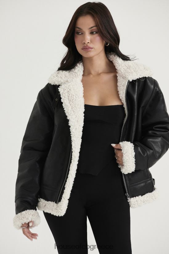 House of CB τρελό μαύρο vegan shearling σακάκι αεροπόρου V86V6T1041 είδη ένδυσης