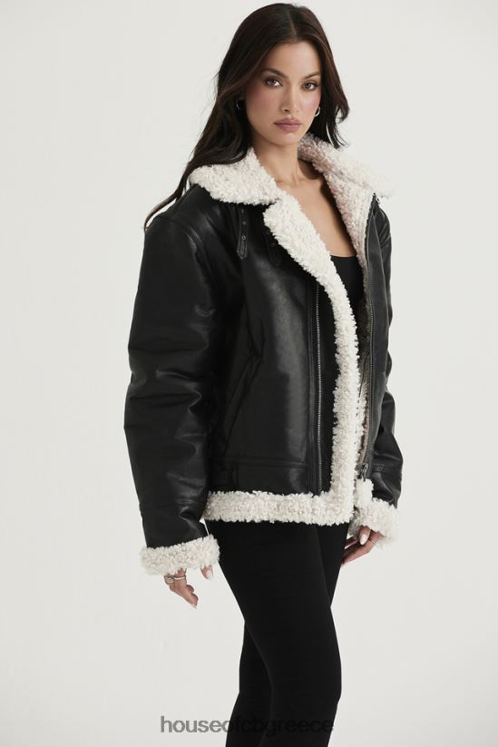 House of CB τρελό μαύρο vegan shearling σακάκι αεροπόρου V86V6T1041 είδη ένδυσης