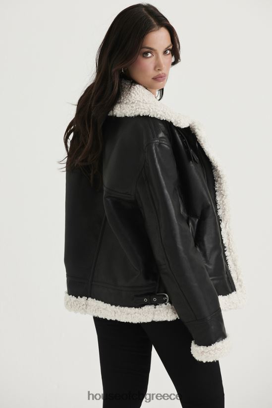 House of CB τρελό μαύρο vegan shearling σακάκι αεροπόρου V86V6T1041 είδη ένδυσης