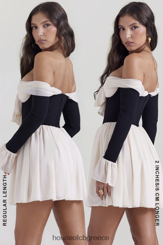 House of CB alana μαύρο & κρεμ φόρεμα off shoulder V86V6T124 είδη ένδυσης