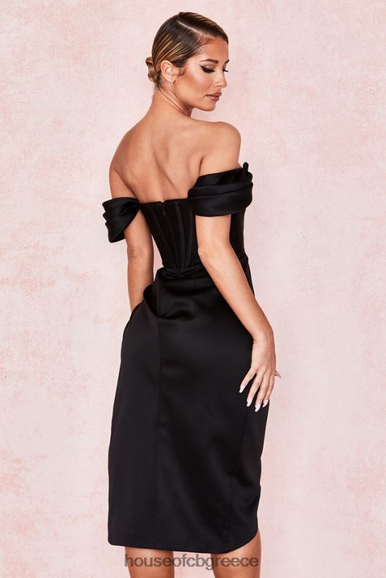 House of CB Μαύρο σατέν φόρεμα loretta off shoulder V86V6T626 είδη ένδυσης