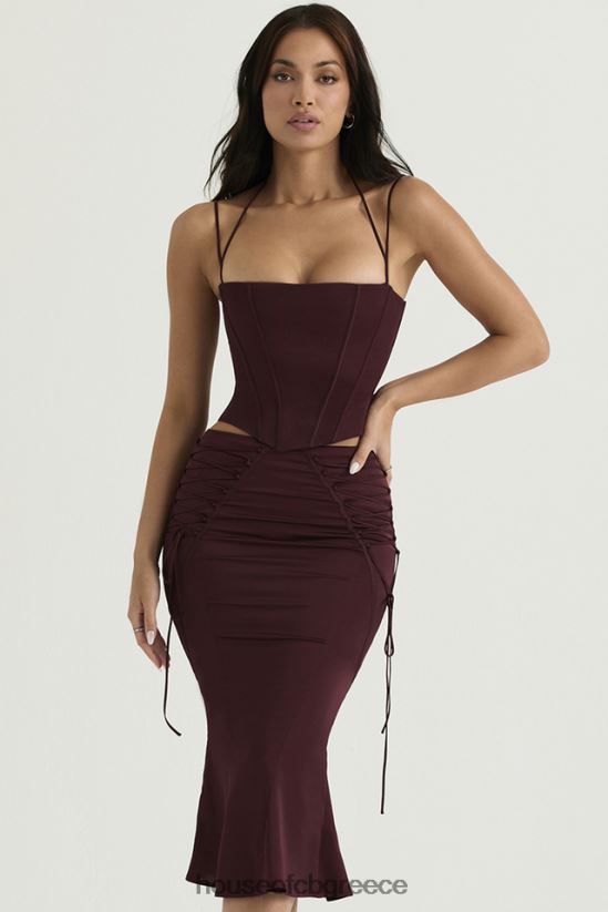 House of CB sidonie wine satin lace up midi φούστα V86V6T376 είδη ένδυσης