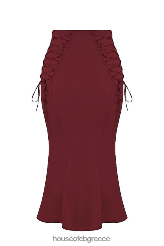 House of CB sidonie wine satin lace up midi φούστα V86V6T376 είδη ένδυσης