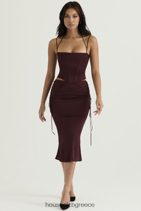 House of CB sidonie wine satin lace up midi φούστα V86V6T376 είδη ένδυσης