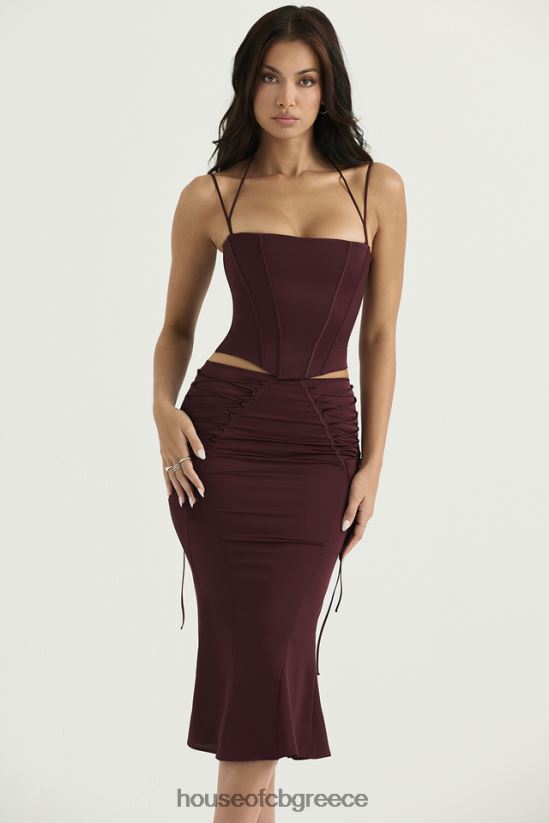 House of CB sidonie wine satin lace up midi φούστα V86V6T376 είδη ένδυσης