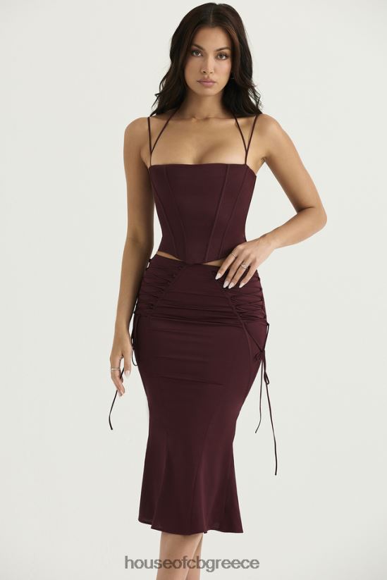 House of CB sidonie wine satin lace up midi φούστα V86V6T376 είδη ένδυσης