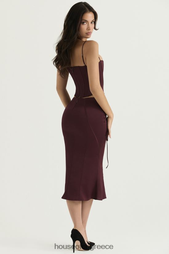 House of CB sidonie wine satin lace up midi φούστα V86V6T376 είδη ένδυσης