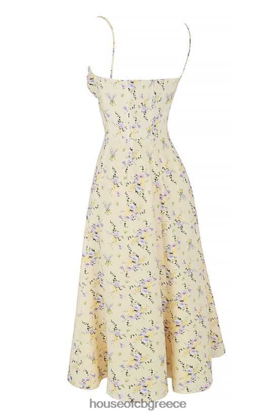 House of CB Annabella lemon floral midi αντηλιακό φόρεμα V86V6T552 είδη ένδυσης