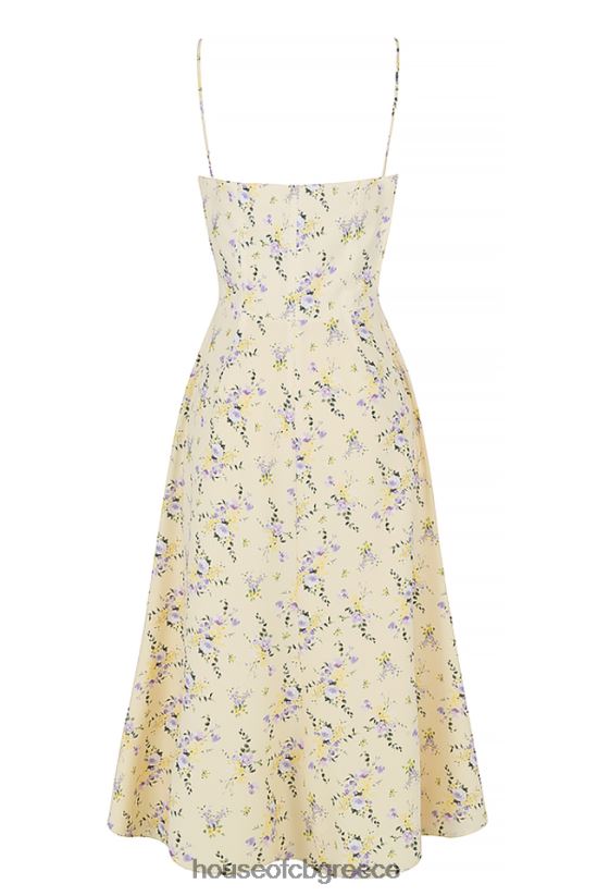 House of CB Annabella lemon floral midi αντηλιακό φόρεμα V86V6T552 είδη ένδυσης