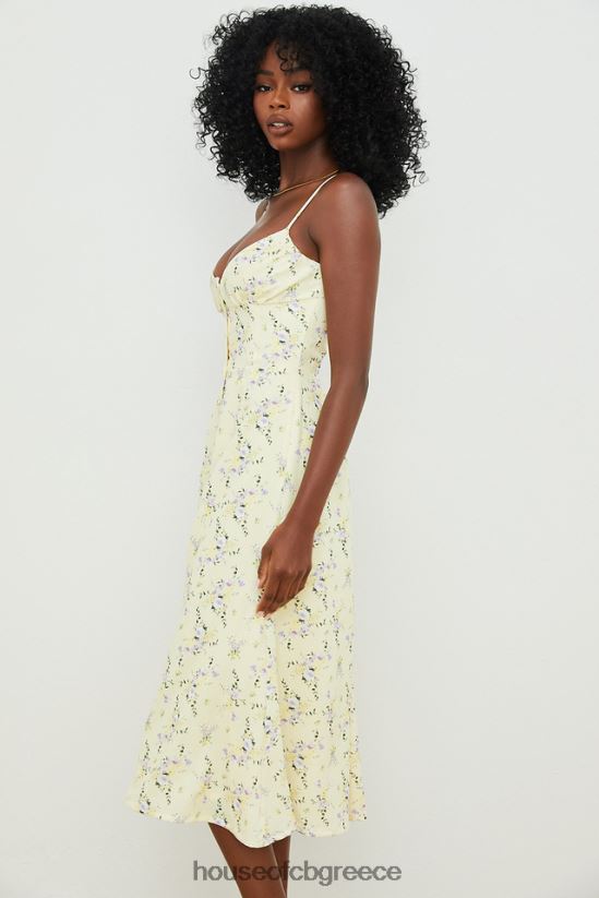 House of CB Annabella lemon floral midi αντηλιακό φόρεμα V86V6T552 είδη ένδυσης