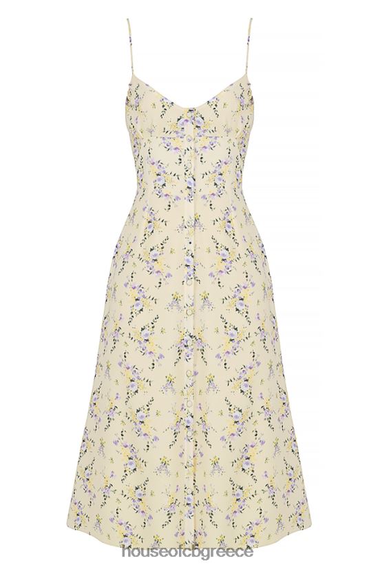 House of CB Annabella lemon floral midi αντηλιακό φόρεμα V86V6T552 είδη ένδυσης