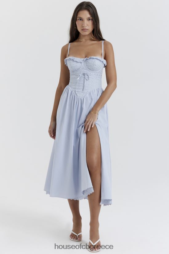 House of CB Jaime soft blue broderie anglais midi sundress V86V6T213 είδη ένδυσης