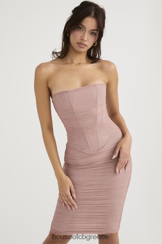 House of CB Julianna blush strapless ρουχ μίντι φόρεμα V86V6T481 είδη ένδυσης