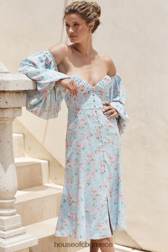 House of CB ελπίδα μπλε φλοράλ bardot midi sundress V86V6T608 είδη ένδυσης