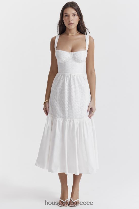 House of CB midi sundress elia white broderie anglaise V86V6T235 είδη ένδυσης