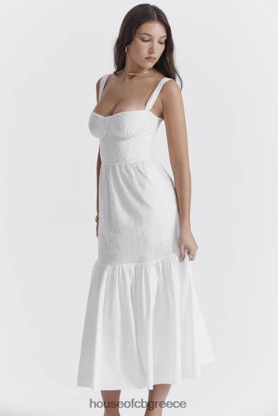 House of CB midi sundress elia white broderie anglaise V86V6T235 είδη ένδυσης