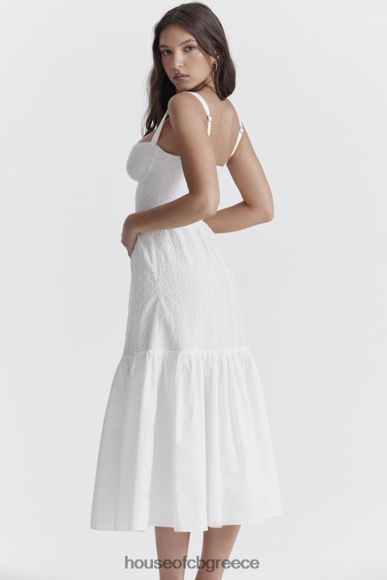 House of CB midi sundress elia white broderie anglaise V86V6T235 είδη ένδυσης