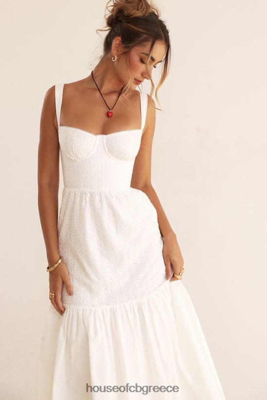 House of CB midi sundress elia white broderie anglaise V86V6T235 είδη ένδυσης