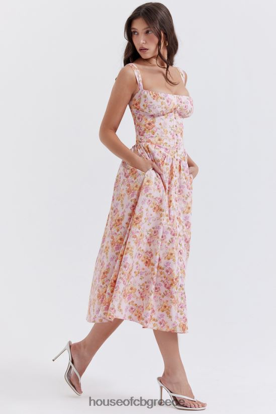 House of CB midi sundress με ροζ print tatiana V86V6T252 είδη ένδυσης