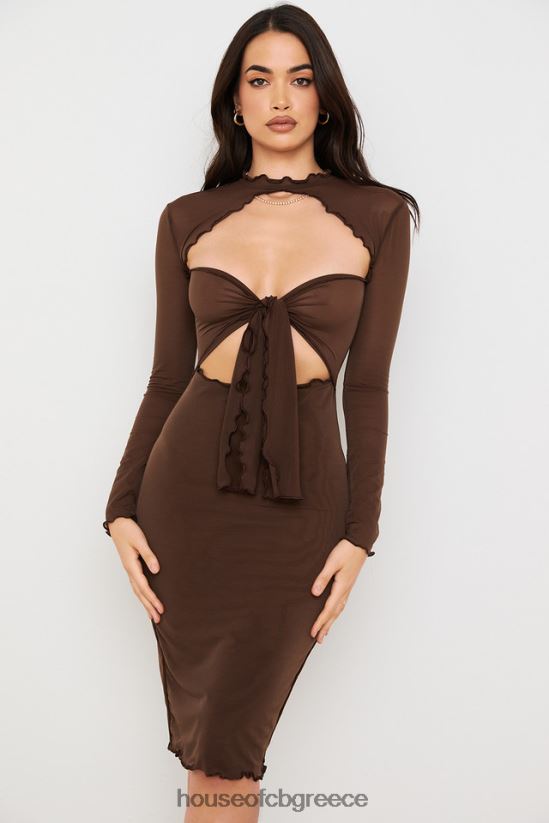 House of CB μίντι φόρεμα natalia chocolate power mesh tie μπροστά V86V6T575 είδη ένδυσης