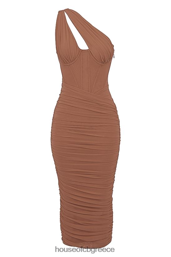 House of CB Μίντι φόρεμα valentina mocha ασύμμετρο cutout V86V6T488 είδη ένδυσης