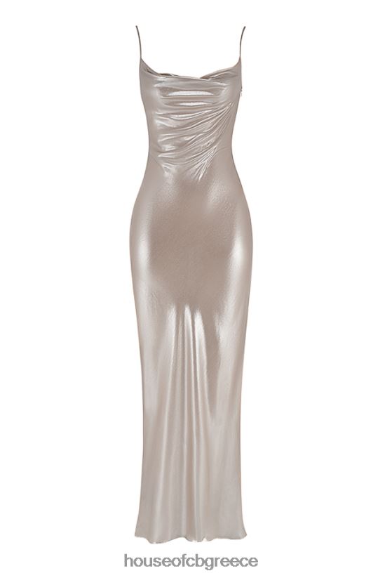 House of CB Leia champagne shimmer μάξι φόρεμα με χαμηλή πλάτη V86V6T375 είδη ένδυσης