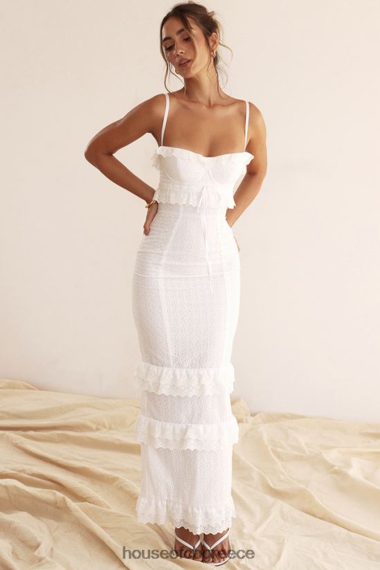 House of CB μάξι φόρεμα eve white broderie V86V6T228 είδη ένδυσης