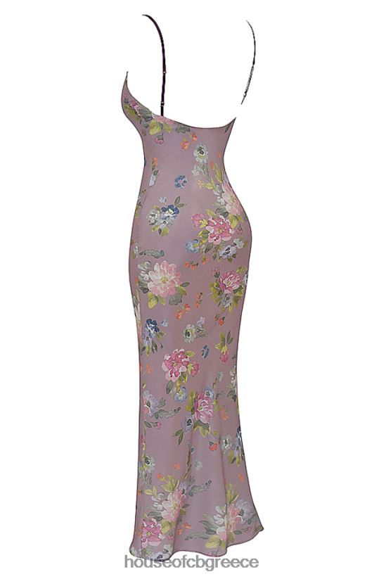 House of CB floral maxi φόρεμα aria mauve V86V6T328 είδη ένδυσης