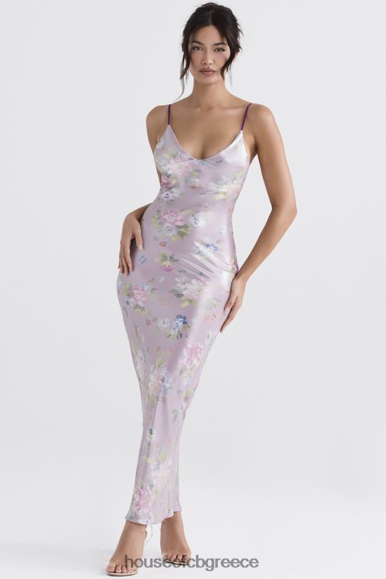 House of CB floral maxi φόρεμα aria mauve V86V6T328 είδη ένδυσης