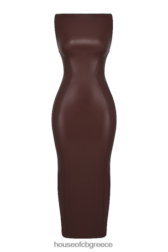 House of CB μάξι φόρεμα sahara cocoa vegan δέρμα V86V6T122 είδη ένδυσης