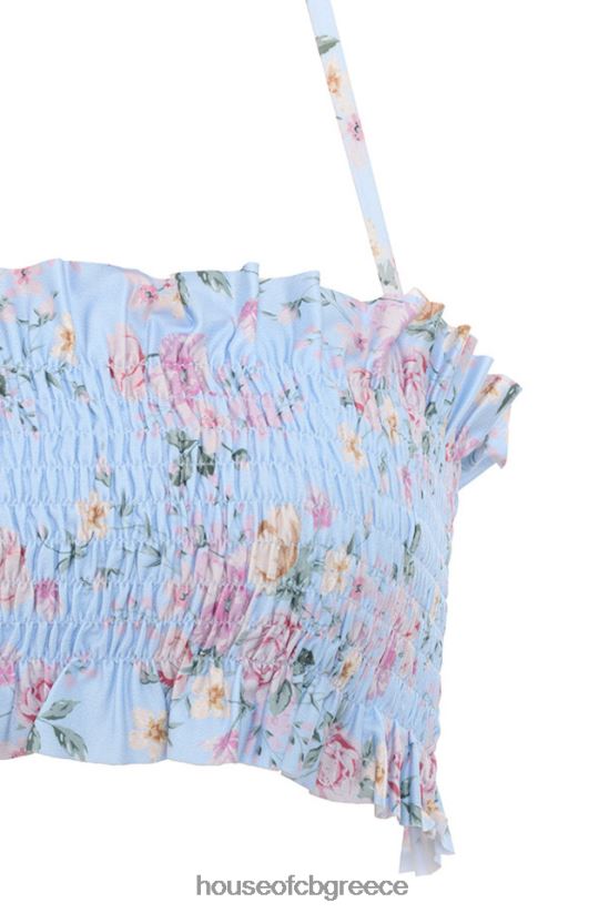 House of CB perdita blue floral print shirred μπικίνι V86V6T1246 είδη ένδυσης