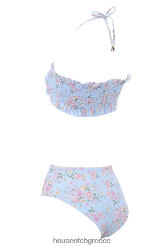 House of CB perdita blue floral print shirred μπικίνι V86V6T1246 είδη ένδυσης