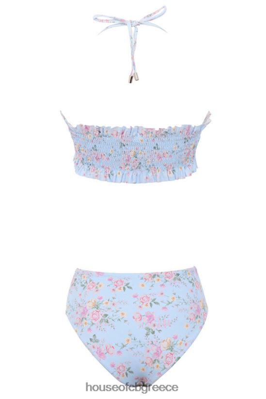 House of CB perdita blue floral print shirred μπικίνι V86V6T1246 είδη ένδυσης