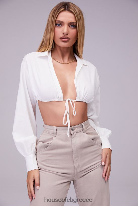 House of CB mistress rocks wishlist λευκό μπαλόνι μανίκι πουκάμισο cropped με bralette V86V6T739 είδη ένδυσης